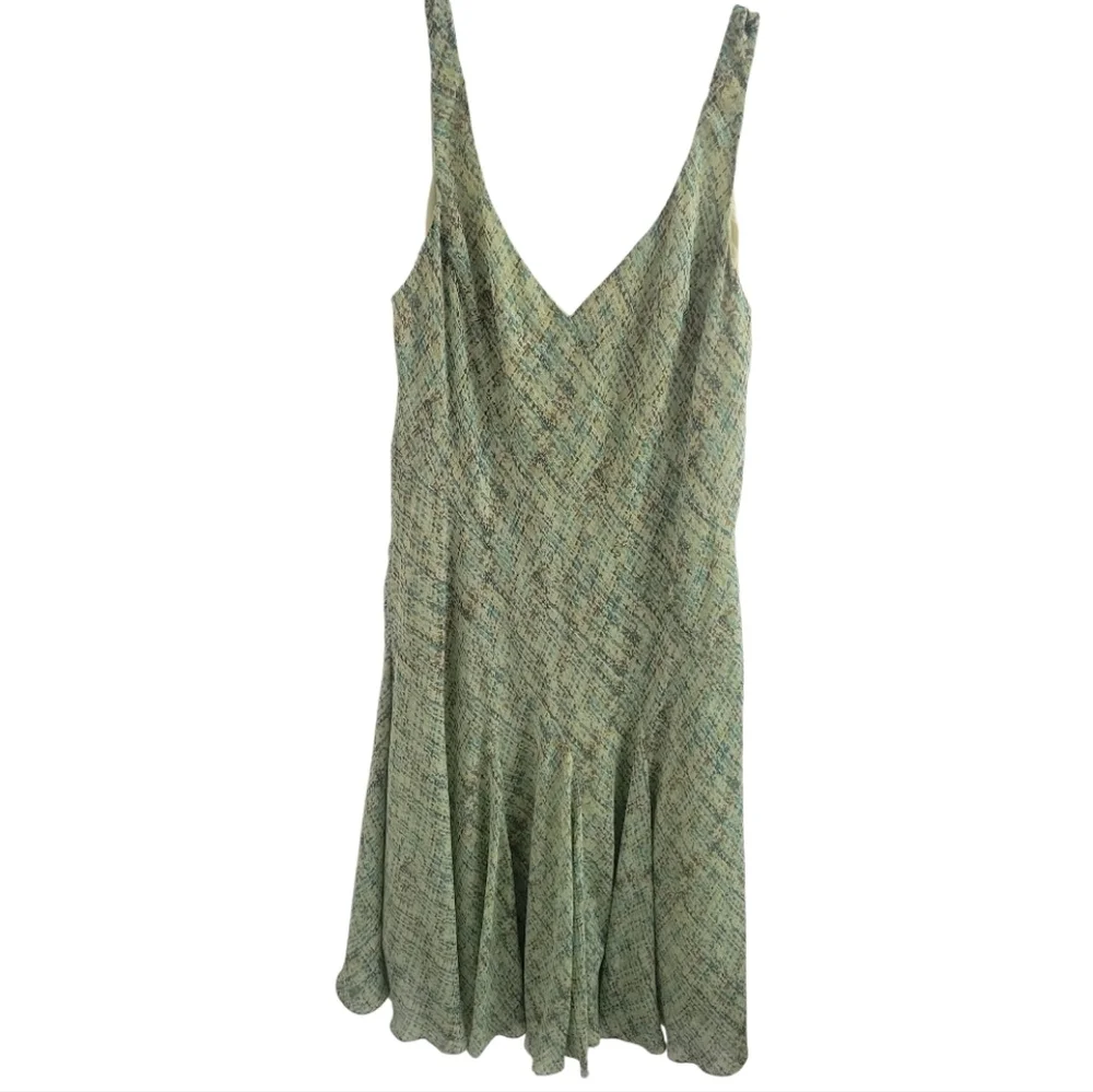 Vintage Jones Wear Dress Flowy Skirt V-Neck Slip Size 16 Green Spring Feminine - Picture 8 of 13